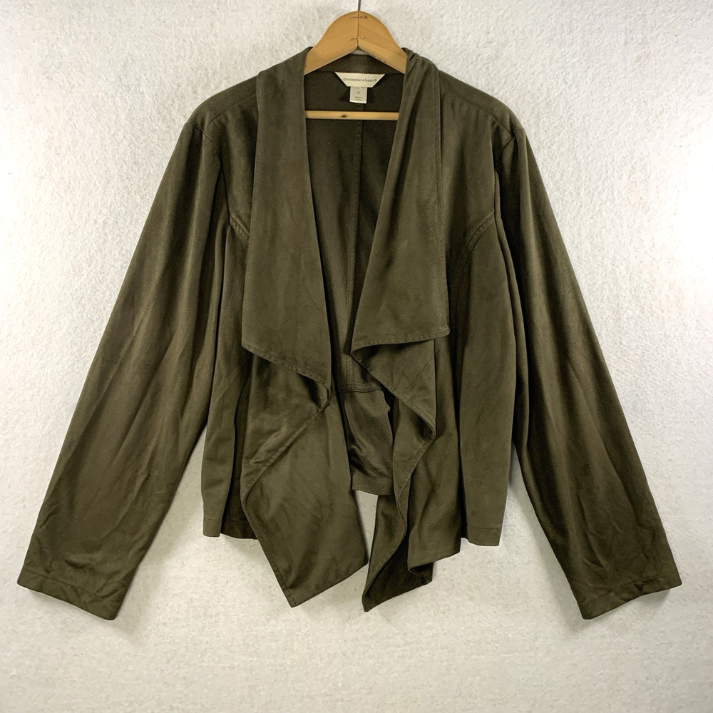Womens Faux Suede Open Cardigan Top‎ Sz XL Green Romantic Boho Western Office